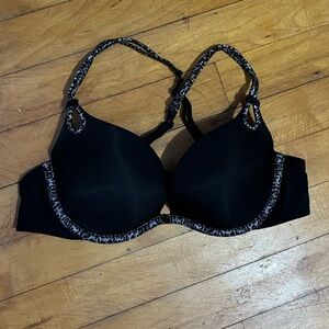 Victoria's Secret Bra 34B Black Padded Pushup Underwire Adjustable Clasp Back